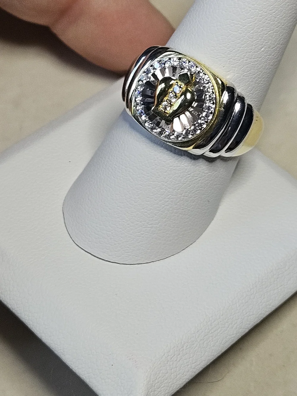 Men's Two-Tone Crown Signet Ring - 925 Sterling Silver
